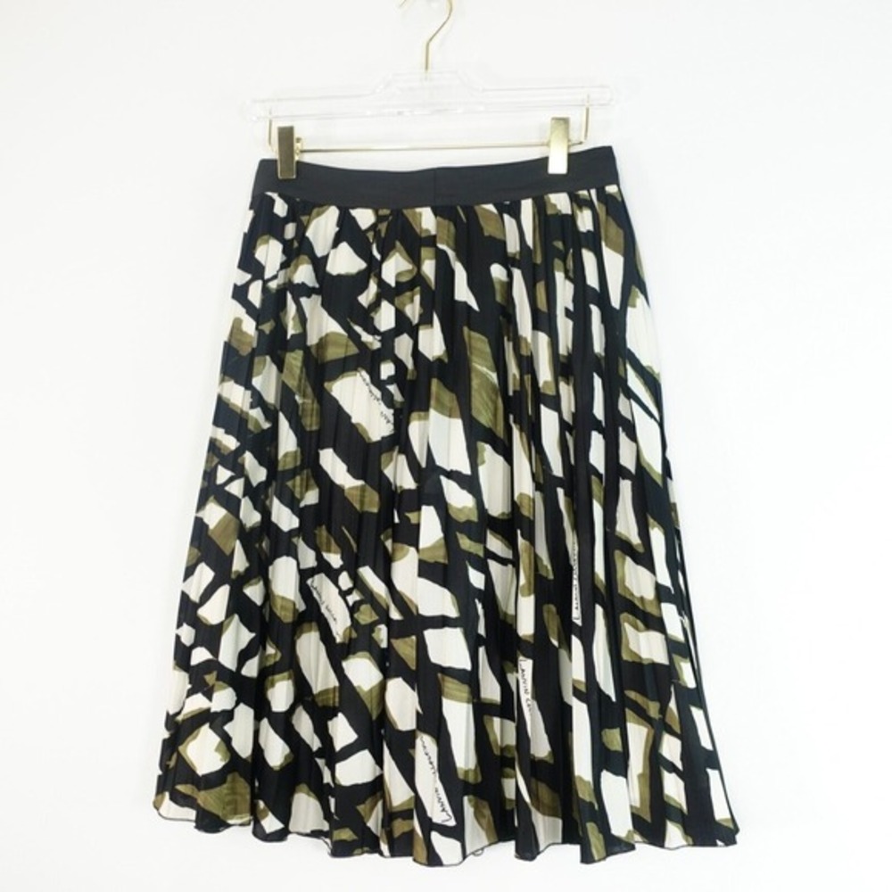 LANVIN Skirt Womens XS Black Y2K Grunge Sage Indie Midi Logo Art Pleated Luxury